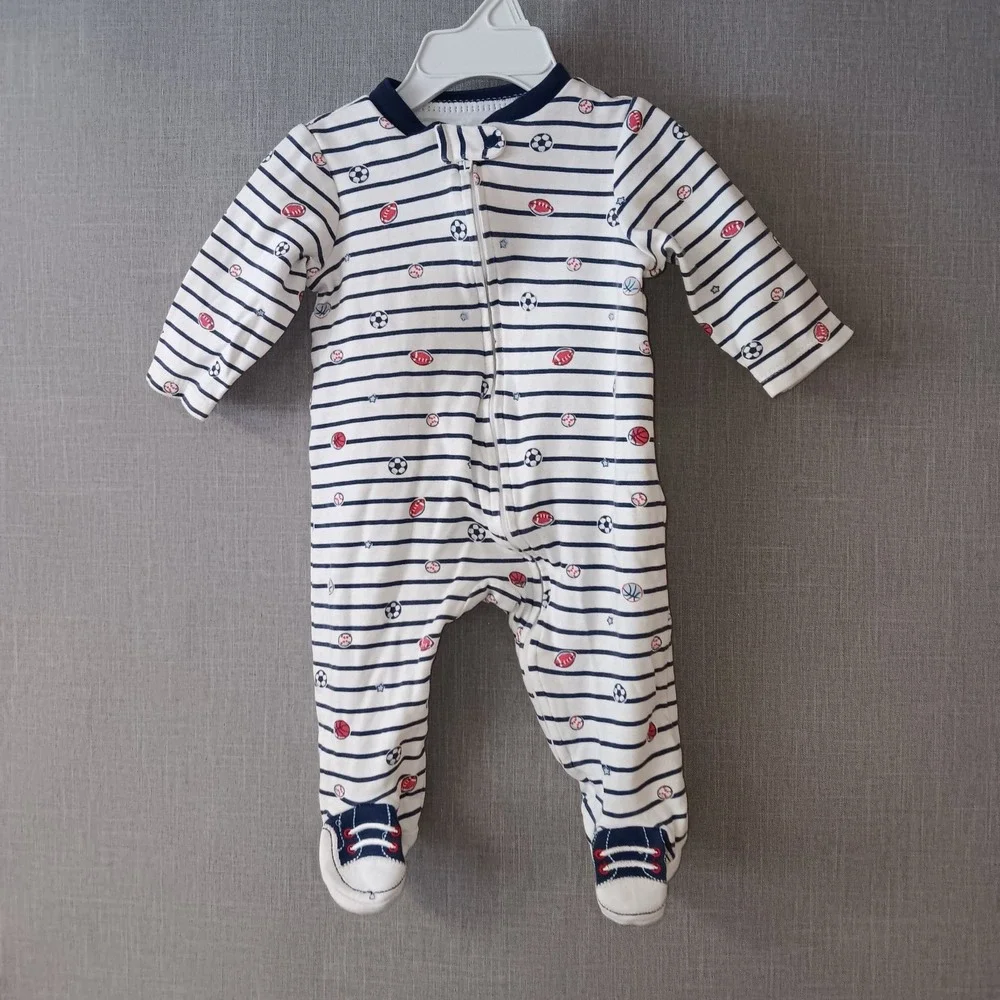 VTG Y2K Footie Pajamas Little Me Striped Sports Baseball Soccer Football‎ Boy 6M